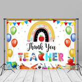Aperturee - Apple Rainbow Balloon White Thank You Teacher Backdrop